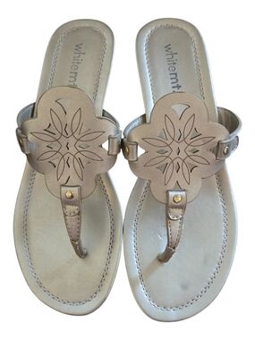 White Mountain Metallic Taupe Floral Laser-Cut Thong Sandals